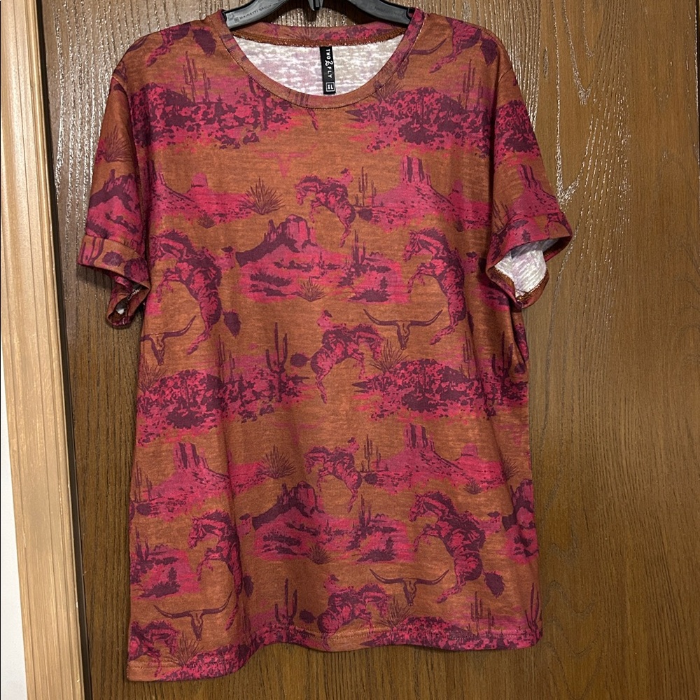 Two2Fly Rust and Pink western Graphic Tee